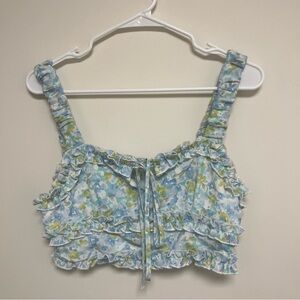 NWT Toby Heart Ginger‎ floral ruffle blue green white floral crop top size S